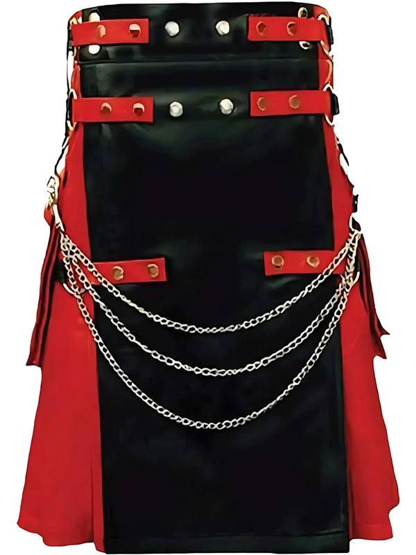 Red Gothic Leather Kilt Men